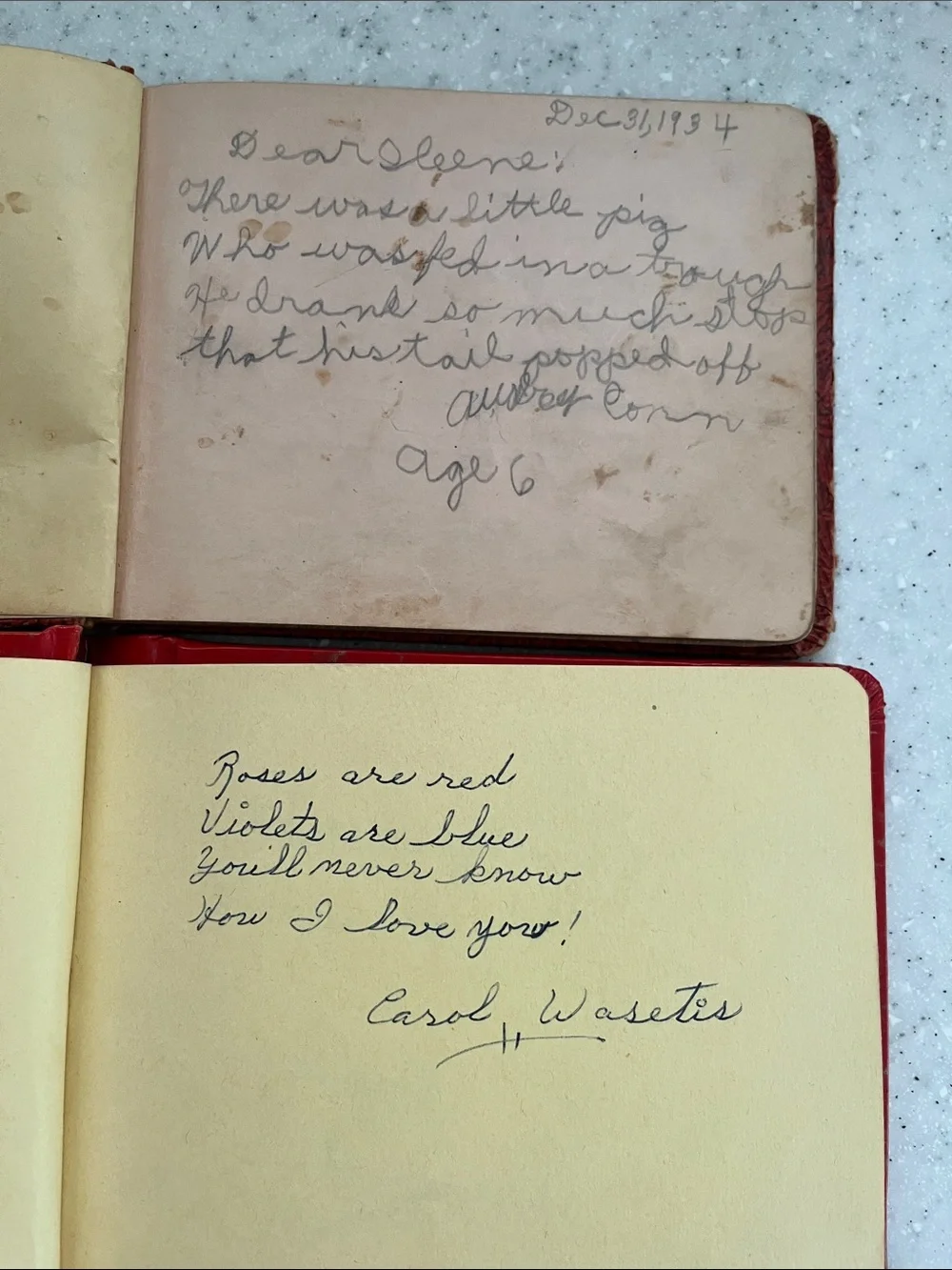 2 Vtg Autograph Books Ephemera 1930s & 1950s Old Handwriting Poems Etc